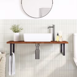 vidaXL Basin Shelf Wall Mounted Bathroom Countertop Steel and Solid Wood Oak - Additional view 2