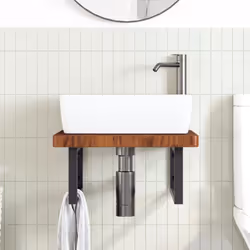 vidaXL Basin Shelf Wall Mounted Bathroom Countertop Steel and Solid Wood Oak - Additional view 2