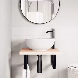 vidaXL Basin Shelf Wall Mounted Bathroom Countertop Steel and Solid Wood Beech