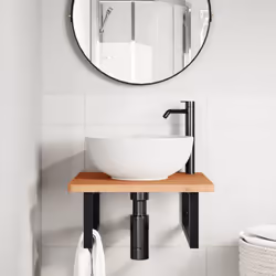 vidaXL Basin Shelf Wall Mounted Bathroom Countertop Steel and Solid Wood Beech