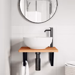 vidaXL Basin Shelf Wall Mounted Bathroom Countertop Steel and Solid Wood Beech