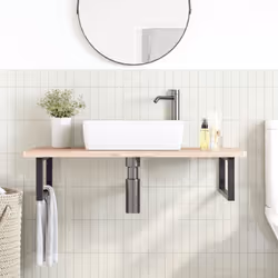 vidaXL Basin Shelf Wall Mounted Bathroom Countertop Steel and Solid Wood Beech - Additional view 2