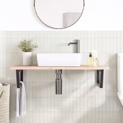 vidaXL Basin Shelf Wall Mounted Bathroom Countertop Steel and Solid Wood Beech