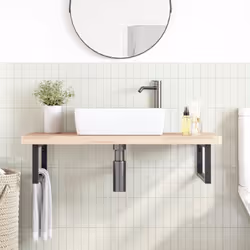 vidaXL Basin Shelf Wall Mounted Bathroom Countertop Steel and Solid Wood Beech