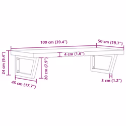 vidaXL Basin Shelf Wall Mounted Bathroom Countertop Steel and Solid Wood Beech