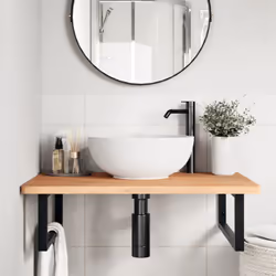 vidaXL Basin Shelf Wall Mounted Bathroom Countertop Steel and Solid Wood Beech - Additional view 2