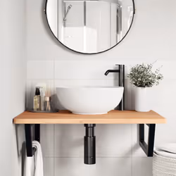 vidaXL Basin Shelf Wall Mounted Bathroom Countertop Steel and Solid Wood Beech