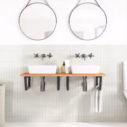 vidaXL Basin Shelf Wall Mounted Bathroom Countertop Steel and Solid Wood Beech