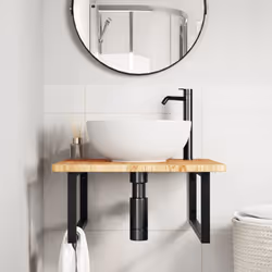 vidaXL Basin Shelf Wall Mounted Bathroom Countertop Steel and Solid Wood Oak - Additional view 2