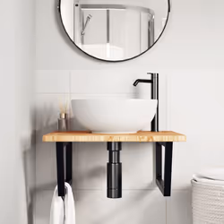 vidaXL Basin Shelf Wall Mounted Bathroom Countertop Steel and Solid Wood Oak - Additional view 2