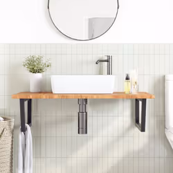 vidaXL Basin Shelf Wall Mounted Bathroom Countertop Steel and Solid Wood Oak - Additional view 2