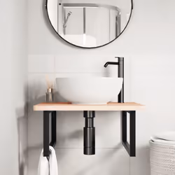 vidaXL Basin Shelf Wall Mounted Bathroom Countertop Steel and Solid Wood Beech - Additional view 2