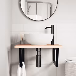 vidaXL Basin Shelf Wall Mounted Bathroom Countertop Steel and Solid Wood Beech