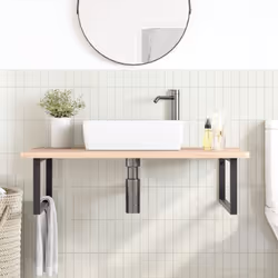 vidaXL Basin Shelf Wall Mounted Bathroom Countertop Steel and Solid Wood Beech