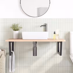 vidaXL Basin Shelf Wall Mounted Bathroom Countertop Steel and Solid Wood Beech - Additional view 2