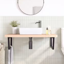 vidaXL Basin Shelf Wall Mounted Bathroom Countertop Steel and Solid Wood Beech - Additional view 2
