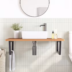 vidaXL Basin Shelf Wall Mounted Bathroom Countertop Steel and Solid Wood Beech - Additional view 2