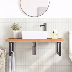 vidaXL Basin Shelf Wall Mounted Bathroom Countertop Steel and Solid Wood Beech - Additional view 2