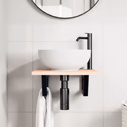 vidaXL Basin Shelf Wall Mounted Bathroom Countertop Steel and Solid Wood Oak - Additional view 2