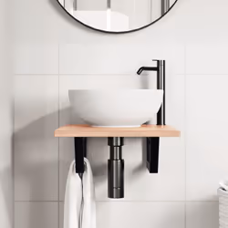 vidaXL Basin Shelf Wall Mounted Bathroom Countertop Steel and Solid Wood Oak - Additional view 2
