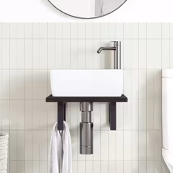 vidaXL Basin Shelf Wall Mounted Bathroom Countertop Steel and Solid Wood Oak
