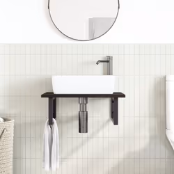 vidaXL Basin Shelf Wall Mounted Bathroom Countertop Steel and Solid Wood Oak - Additional view 2