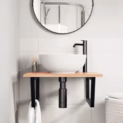 vidaXL Basin Shelf Wall Mounted Bathroom Countertop Steel and Solid Wood Oak - Additional view 2