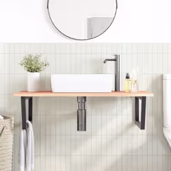 vidaXL Basin Shelf Wall Mounted Bathroom Countertop Steel and Solid Wood Oak - Additional view 2