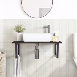vidaXL Basin Shelf Wall Mounted Bathroom Countertop Steel and Solid Wood Oak - Additional view 2
