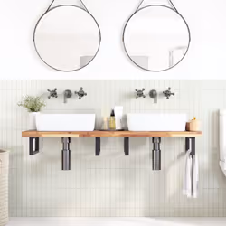 vidaXL Basin Shelf Wall Mounted Bathroom Countertop Steel & Solid Wood Acacia