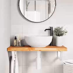 vidaXL Basin Shelf Wall Mounted Bathroom Countertop Steel & Solid Wood Acacia