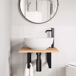 vidaXL Basin Shelf Wall Mounted Bathroom Countertop Steel & Solid Wood Acacia - Additional view 2