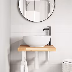 vidaXL Basin Shelf Wall Mounted Bathroom Countertop Steel & Solid Wood Acacia