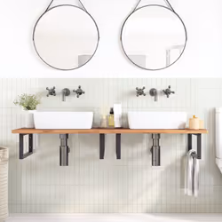 vidaXL Basin Shelf Wall Mounted Bathroom Countertop Steel and Solid Wood Beech