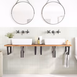 vidaXL Basin Shelf Wall Mounted Bathroom Countertop Steel and Solid Wood Beech