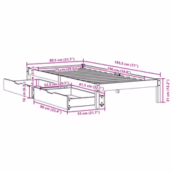 vidaXL Bed Frame with Drawers White 75x190 cm Small Single Solid Wood Pine - Additional view 3