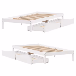vidaXL Bed Frame with Drawers White 75x190 cm Small Single Solid Wood Pine - Additional view 8