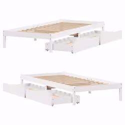 vidaXL Bed Frame with Drawers Home Bed Base White 90x200 cm Solid Wood Pine - Additional view 8
