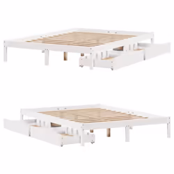 vidaXL Bed Frame with Drawers Home Bed Base White 140x200 cm Solid Wood Pine - Additional view 8