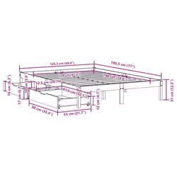 vidaXL Bed Frame with Drawers Wax Brown 120x190cm Small Double Solid Wood Pine - Additional view 3