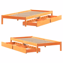 vidaXL Bed Frame with Drawers Bed Base Wax Brown 90x200 cm Solid Wood Pine - Additional view 8