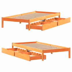 vidaXL Bed Frame with Drawers Bed Base Wax Brown 100x200 cm Solid Wood Pine - Additional view 8
