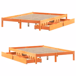 vidaXL Bed Frame with Drawers Bed Base Wax Brown 120x200 cm Solid Wood Pine - Additional view 8