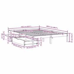 vidaXL Bed Frame with Drawers Bed Base Wax Brown 160x200 cm Solid Wood Pine - Additional view 3