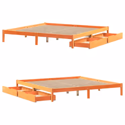 vidaXL Bed Frame with Drawers Bed Base Wax Brown 200x200 cm Solid Wood Pine - Additional view 8