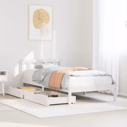 vidaXL Bed Frame with Drawers White 75x190 cm Small Single Solid Wood Pine