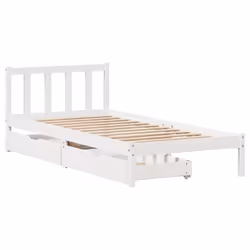 vidaXL Bed Frame with Drawers White 75x190 cm Small Single Solid Wood Pine