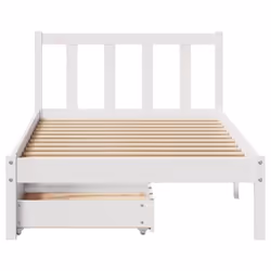 vidaXL Bed Frame with Drawers White 75x190 cm Small Single Solid Wood Pine