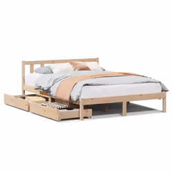 vidaXL Bed Frame with Drawers Home Bed Base Solid Wood Pine - natural, 140 x 190 cm