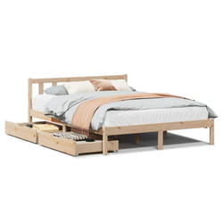 vidaXL Bed Frame with Drawers Home Bed Base Solid Wood Pine - natural, 140 x 190 cm